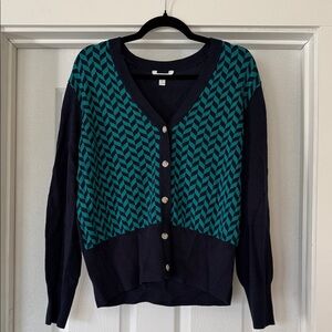 Lady Hagen Navy and Teal Chevron Cardigan